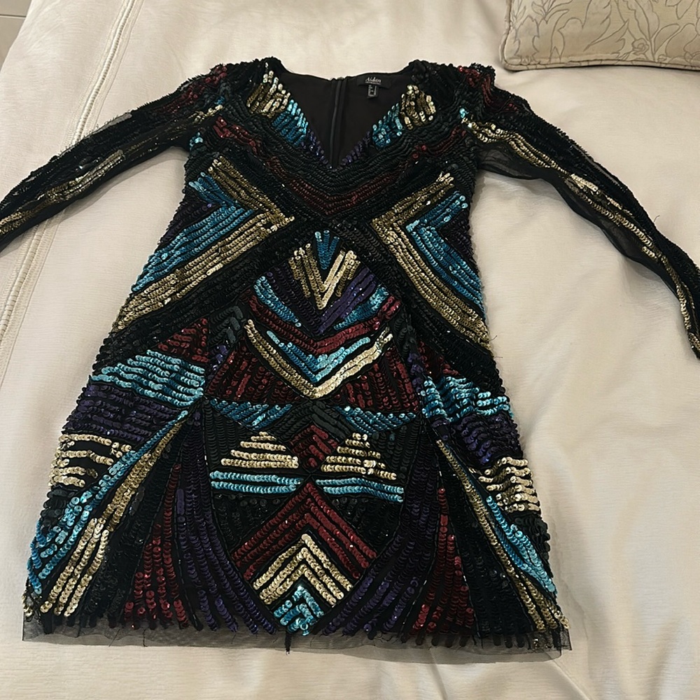 Aiden by Aiden Matrix sequin multicolored mini dress in size 6.